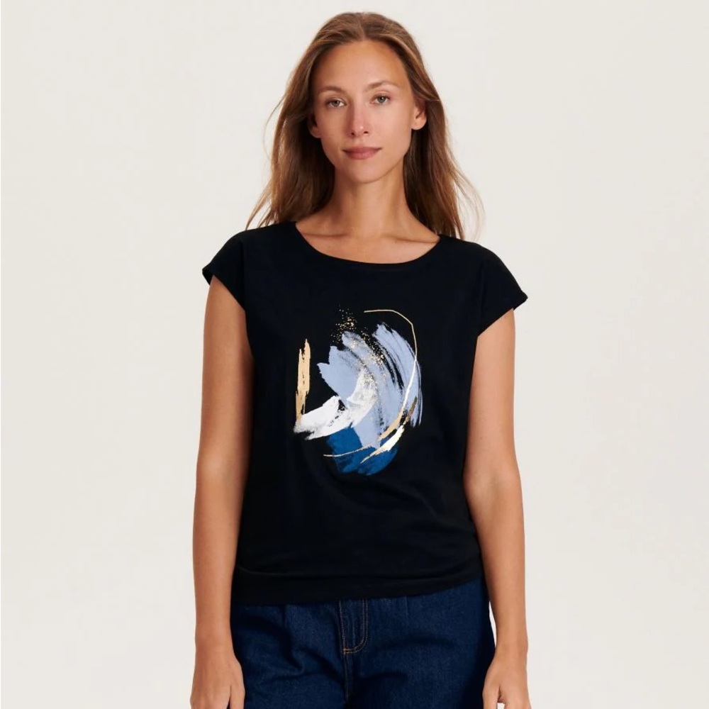 Capsleeve metallic print tee